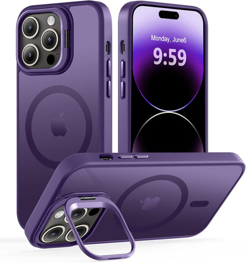 Magnetic Case for iPhone 14 Pro Max with Kicstand, Compatible with Magsafe, Built-in Camera Stash Sep d, Mileeary Protection, Skin Feeling Phone C...