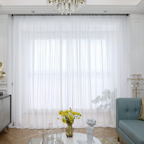 ABCHOME Sheer White Curtains 84 Inches Long Window 2 Panels Sheer Curtains 15 Colors Clear White Beige Grey Purple Pink Size 63 72 95 108 145 Long...