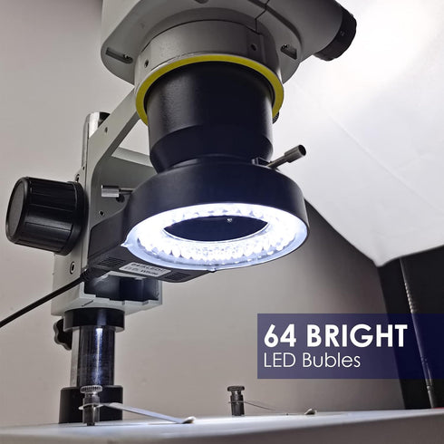 Light Microscope LED Ring Illuminator, Adjustable USB 64 LEDs Ring Light for Industry Monocular Binocular Trinocular Lab Stereo Microscope & Camer...