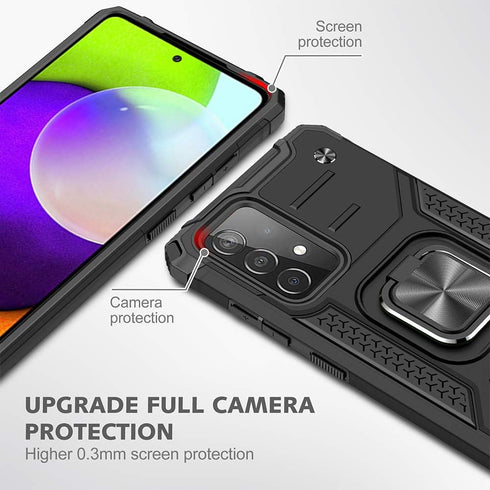 HNHYGETE Samsung A52 Case, Galaxy A52 5G Case, with HD Screen Protector, Shockproof Tough Rugged Hard Rubber Bumper with 360 Rotation Ring Kicksta...