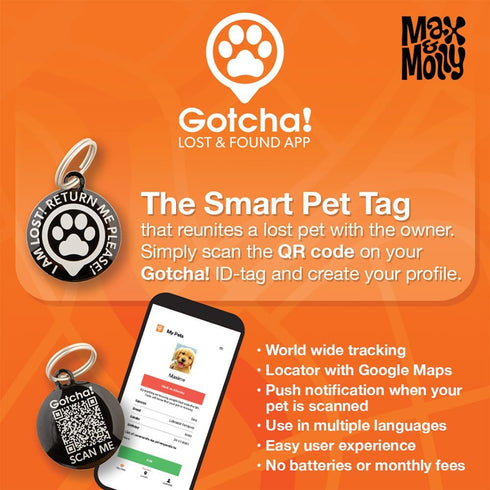 Max & Molly Urban Pets Smart ID Dog Collar - Soft Neoprene, Waterproof, Machine Washable, Power Buckle, Gotcha! QR Tag & Custom App Profile, Mykon...