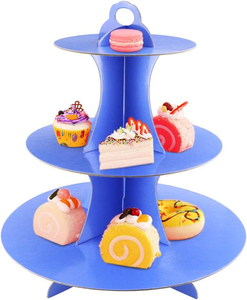 3 Pack 3-Tier Colorful Round Cardboard Cup Cake Holder Stand Dessert Tower, Reusable Pastry Serving Platter Food Display, Birthday Wedding Special...