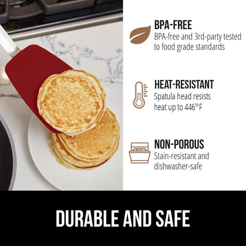 GORILLA GRIP Patented Nonstick Heat Resistant BPA-Free Silicone Spatula, Non Scratch Flexible Head for Pans, Slip Resistant Soft Rubber Handle, Ki...