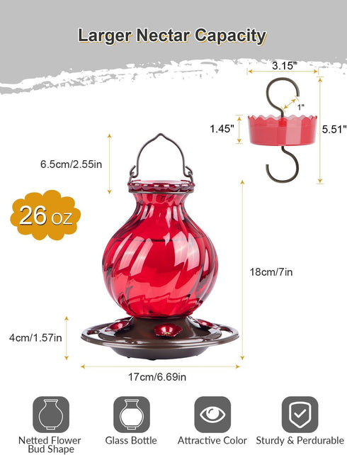 Hummingbird Feeder, Auslar 26 Ounces Glass Hummingbird Feeders for Outdoors Hanging Ant and Bee Proof, Ant Moat & 5 Flower Feeding Ports, Rustproo...