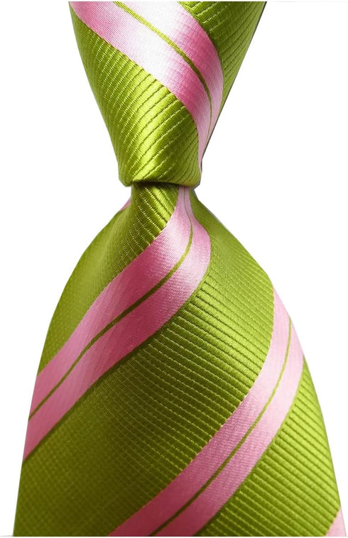 New Classic Striped Green Pink JACQUARD WOVEN Silk Men's Tie Necktie...