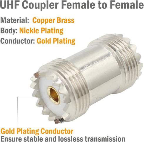 SO239 Barrel Connector, 6-Pack PL259 Coupler UHF Female to Female RF Adapter Coax Coaxial for CB Ham Radio Antenna, SWR Meter Cable Extention...