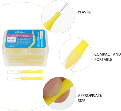 EXCEART 40pcs Interdental Picks Dental Brush Picks Dental Floss Interdental Cleaners Yellow 0.4mm...