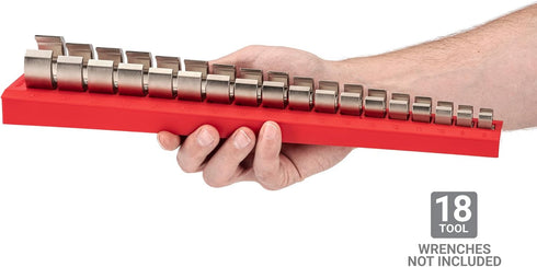 TEKTON 18-Tool 3/8 Inch Drive Flare Nut Crowfoot Wrench Organizer Rack, Red (8-27 mm) | ORG25218 | Made in USA...