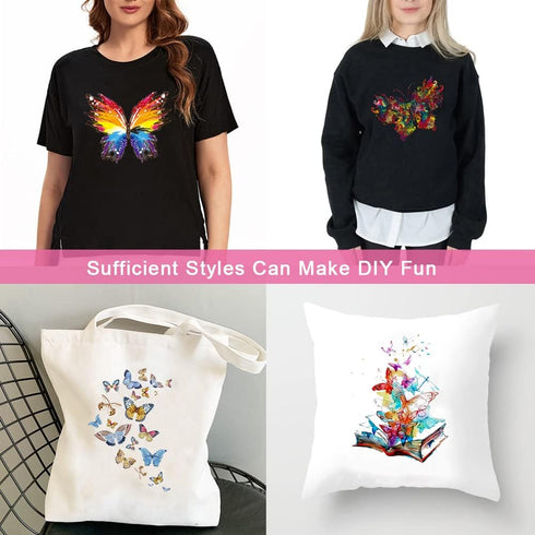 8 Large Sheets Colorful Butterfly Iron on Stickers Patches Cute Flying Animal Heat Transfer Stickers Decals DIY T-Shirt Jeans Backpacks Families C...