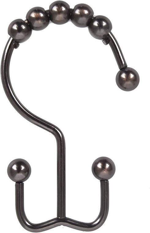 Metal Double Glide Roller Shower Curtain Hooks Rings,100% Stainless Steel, Set of 12 (Oil Rubbed Bronze)...