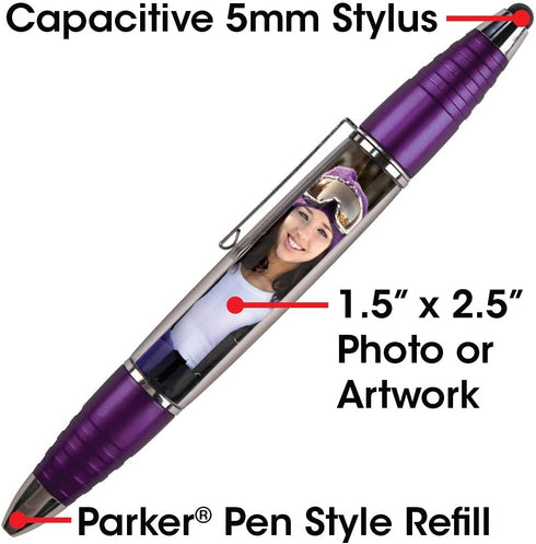 Black - PixStylus 2 in 1 Personalized Pen and Stylus Combo – DIY, Create your own custom stylus/pen – Just insert a photo or design your own inser...