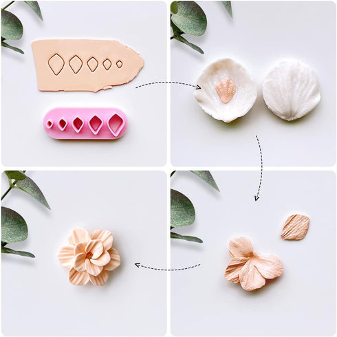 Keoker Flower Petal Clay Cutters - Flower Petals Clay Cutters for Earrings Making, 6 Shapes with Petal Press Polymer Clay Molds, Clay Cutters for ...