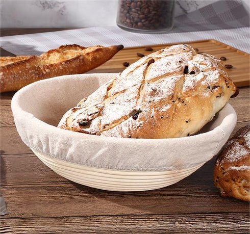 9 inch Banneton Bread Proofing Basket with Liner, Sourdough Bread Baking Supplies, Sourdough Starter Kit, Bread Making Accessories (1)...
