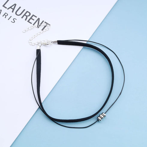 Boho Layered Leather Rope Necklace Choker Black Leather Cord Choker Necklace Gothic Leather Suede Necklace Chain Short Black Collar Necklace Jewel...