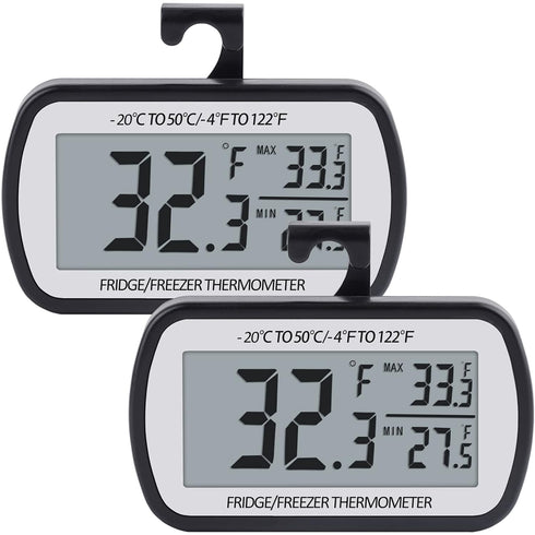 Refrigerator Thermometer Digital Fridge Freezer Thermometer with Magnetic Back Large LCD, No Frills Easy to Read (Black-2 Pack)...