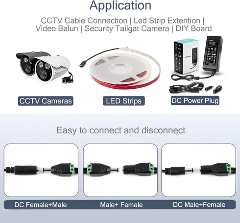 CHANZON 10Pcs Male and Female 5.5mm x 2.1mm 12V DC Power Jack Connector 24V Socket for Led Light Strip CCTV Security Camera Cable Wire Ends Plug B...