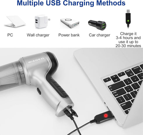 WADEO Handheld Vacuum Cordless, 9000PA Car Vacuum Portable Cordless, Mini Vacuum Cleaner, 0.7lb Ultra-Light, 4-in-1 Versatile Rechargeable Handhel...