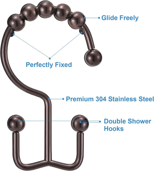 Shower Curtain Hooks Rings, TENOVEL Double Sided Shower Hooks Rust Proof for Bathroom Shower Rods Curtain, Durable Stainless Steel Bathroom Shower...