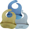 Set of 3 silicone baby bibs | Waterproof, easy to clean, BPA free, soft and adjustable | Nice combination of beige, grey and ochre colors...