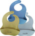 Set of 3 silicone baby bibs | Waterproof, easy to clean, BPA free, soft and adjustable | Nice combination of beige, grey and ochre colors...