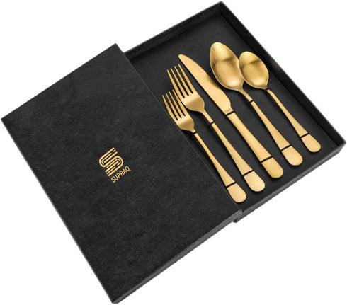 Kitchen Utensil Stainless Steel Cutlery Set 5 Pieces - (2 Spoons, 2 Forks and 1 Knife) (Gold)...