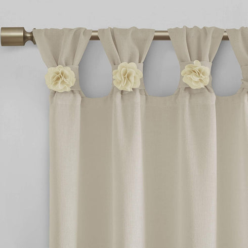 Madison Park Rosette Floral Embellished Cuff Tab Top Solid Single Window Treatments Sheer Curtain Panel Drape for Bedroom Living Room and Dorm, 50...