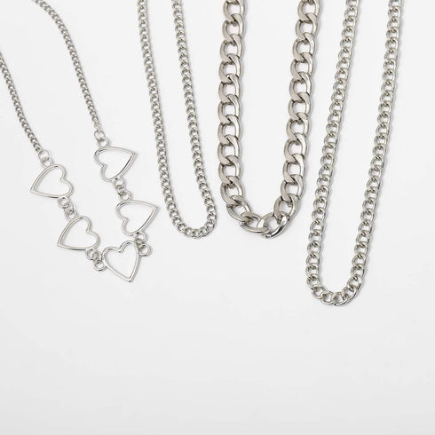 Punk Link Chain Choker Necklace Set 4Pcs Hollow Heart Choker Hiphop Chunky Chain for Women...
