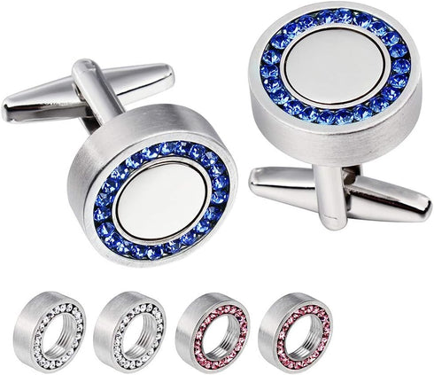 Mens Cufflinks for Tuxedo Shirts with 3 Pairs Removeable Crystal Cap Crystal for Men - Pack in a Elegant Box...