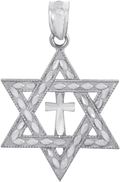 925 Sterling Silver Jewish Charm Cross Star of David Pendant...