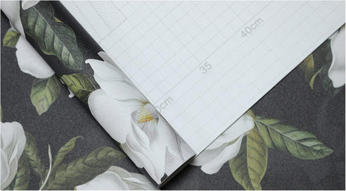 HAOKHOME 93169-1 Peel and Stick Gardenia Floral Wallpaper Removable Black/White/Green Vinyl Self Adhesive Mural 17.7in x 9.8ft...