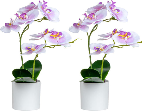XONOR Artificial Orchid Flowers, 2 Pieces Potted Fake Orchids with Plastic Vase for Table Centerpiece Home Decor Office Wedding Party Decoration...