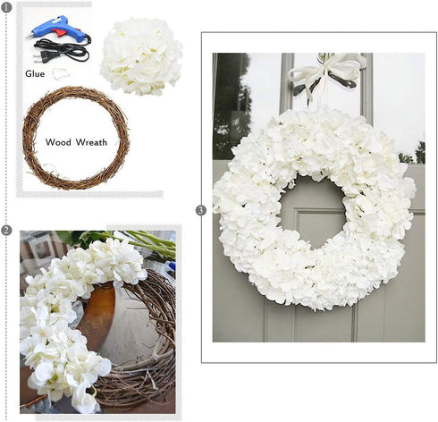 DuHouse Artificial Bigger Silk Hydrangea Flower Heads with Stem Fake White Hydrangea Flowers for Wedding Home Garden Centerpiece Pack of 6...