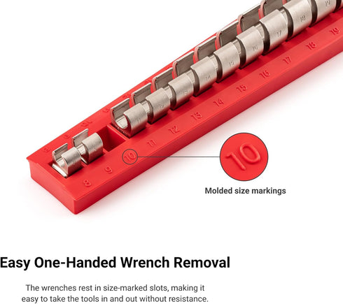 TEKTON 18-Tool 3/8 Inch Drive Flare Nut Crowfoot Wrench Organizer Rack, Red (8-27 mm) | ORG25218 | Made in USA...