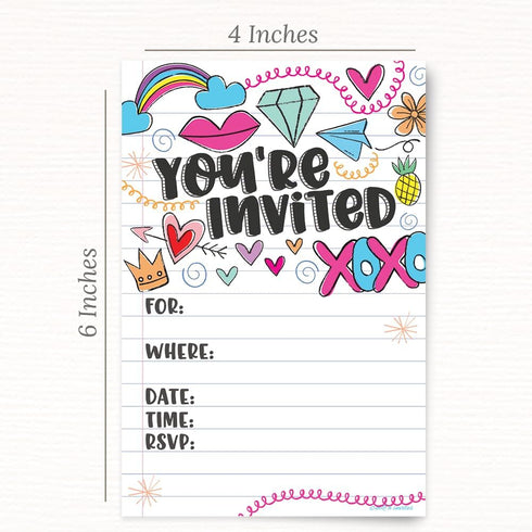 Fun Girl Doodles Invitations (20 Count) With Envelopes - Pre Teen - Tween Birthday Invitations...