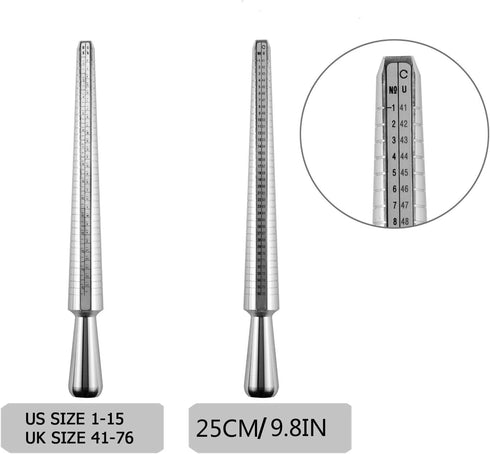 Ring Mandrel Sizer Finger Sizing Measuring Stick - Ring Sizer Guage 27 Pcs Metal Circle Models Jewelry Tool...