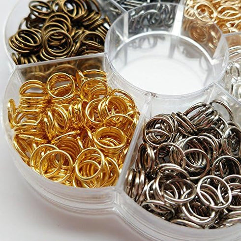 Chenkou Craft 1 Box 6 Colors 1200pcs Open Jump Ring & Ring Jewelry Keychain Making with 1 pc Jump Ring Open/Close Tool and 1 pc Clear Box (8mm)...