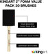 KINGART 242-20 Foam 20 Pc. Value Pack 2" Brush Set, Short Wood Handle, for Oil, Acrylic & Watercolor Paint, Great for Crafts, DIY Home Projects, H...