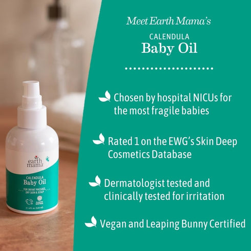 Earth Mama Calendula Baby Oil | Massage Oil for Newborn Skin Care, Dry Skin & Scalp Moisturizer, Fragrance Free, 4-Fluid Ounce (2-Pack)...