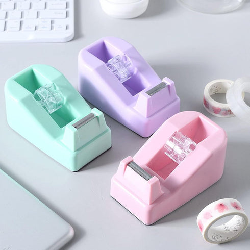 Desktop Tape Dispenser Heavy Duty Desk Accessories Floral Office Tape Dispensers, Weighted Non-Skid Base, Macaron Pink...