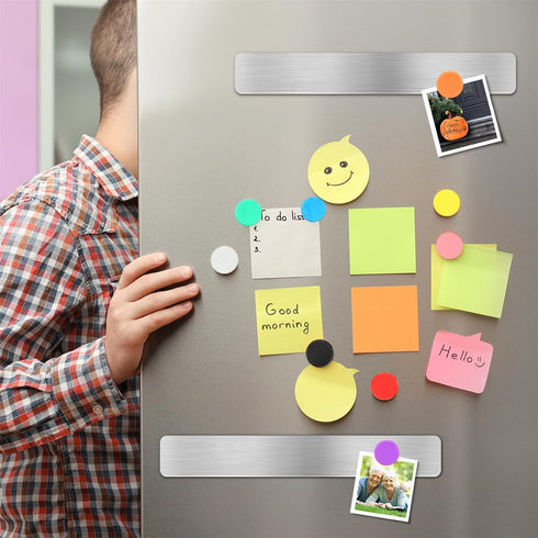 Magnetic Bulletin Strips 5PCS Self Adhesive Frameless Stainless Iron Bulletin Board Bar with 10 Magnetic Buttons for Memo Photo Notes Office Schoo...