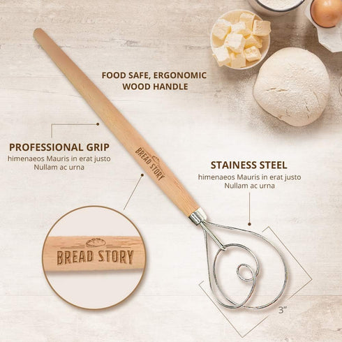 Bread Story Danish Whisk Dough Lame Slashing Tool And Wooden Scraper Tool Used for Pastry Baking Sourdough Starter Kit Set of 3...