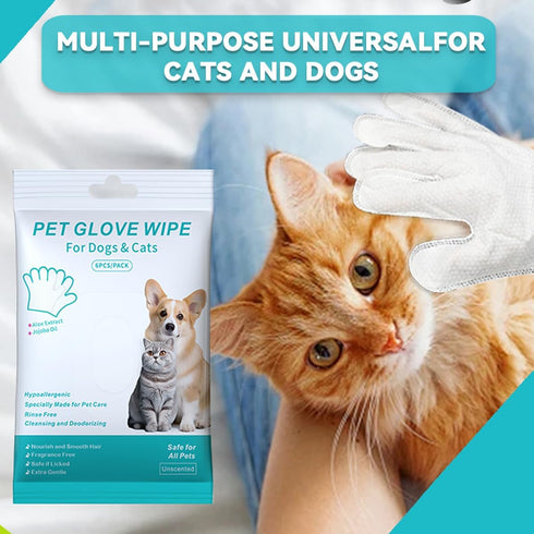 Dog and Cat Cleaning Gloves, Cleaning and Deodorizing Grooming Gloves, Dog and Cat Fur Face, Ears, Eyes, Paws Cleaner, Pet Grooming Wipes, Nourish...