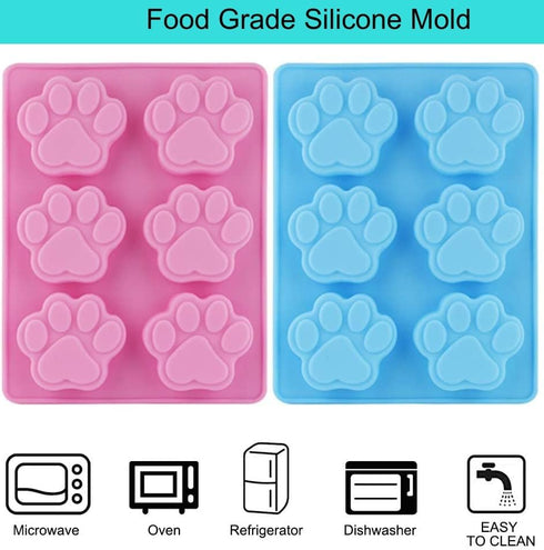 2 PCS Silicone Molds Puppy Dog Paw,6 Cavity Puppy Cat Mould for for Homemade Treats and Cat Animal Paw Ice Candy Chocolate Baking Mold...