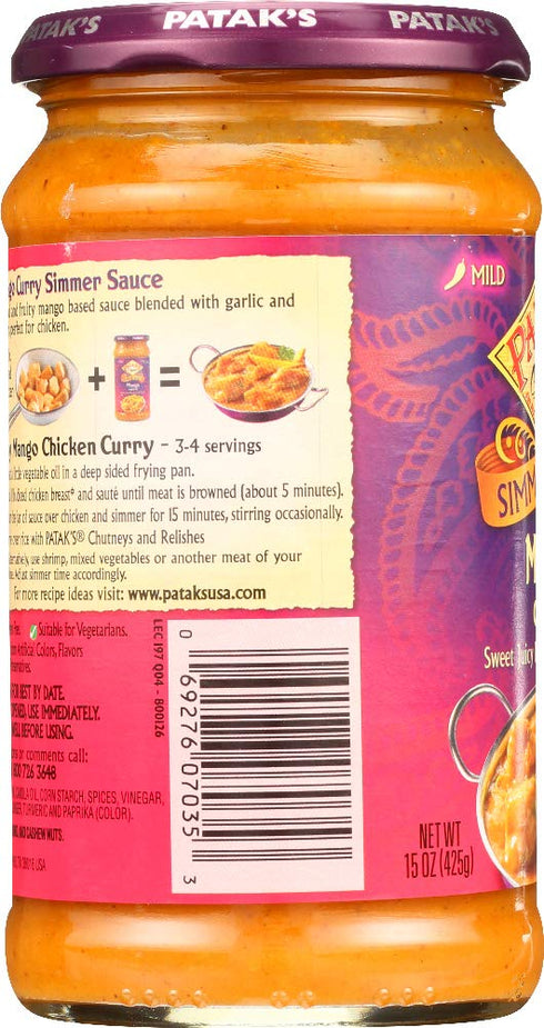 Patak's Mango Curry Simmer Sauce, 15 Fl Oz...