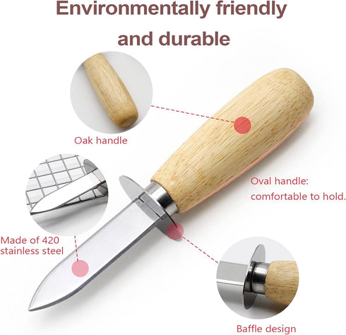 Oyster Shucking Knife Set of 2 Stainless Steel Oyster Knifes and 2 Pairs Level 5 Cut-Resistant Gloves?Oyster Knives Suitable for All Kinds of Shel...
