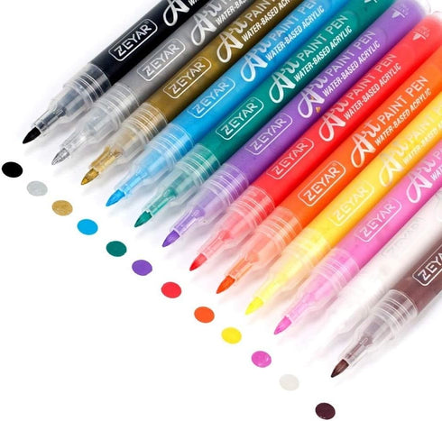 ZEYAR Acrylic Paint Pens, Extra Fine Point, AP Certified, 12 Colors, Water Based, Permanent & Waterproof Ink, Works on Rock, Wood, Glass, Metal, C...