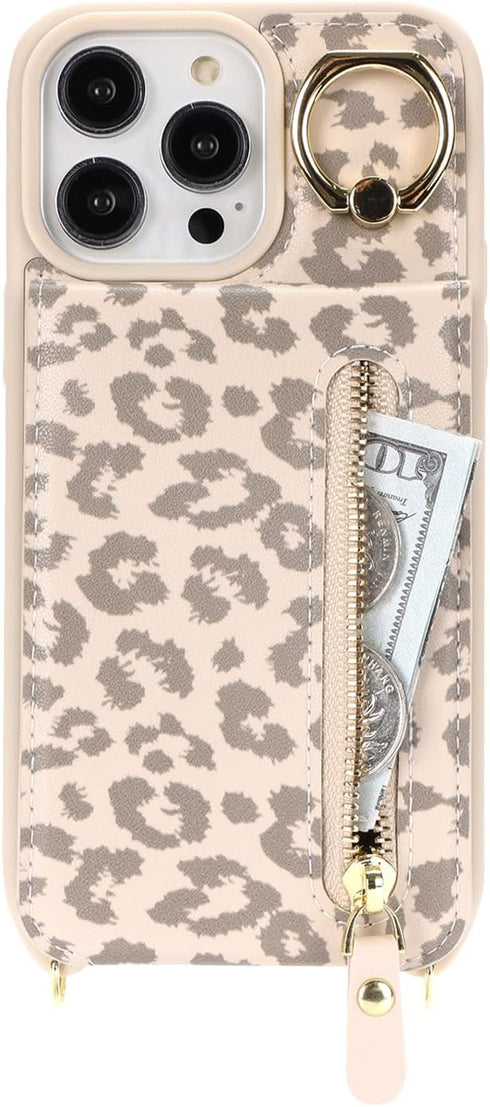 iPhone 13 pro max Case with Card Holder for Women, iPhone 13 pro max Phone Case Wallet with Strap Credit Card Slots Crossbody with Kickstand Zippe...