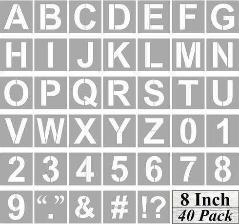 Alphabet Letter and Number Stencils 8 Inch - 40 Pack Large Letters and Numbers Stencil Templates with Signs for Painting on Wood, Reusable Number ...