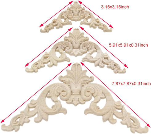 Wood Carved Applique,4 Pack Decorative Wood Trim, 3.15x3.15inch, Wood Appliques and Furniture Decorative Onlay for Furniture Decor Decal Unpainted...