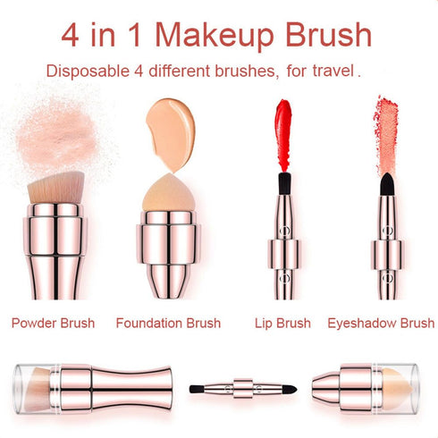 Bling Toman 4 in 1 Makeup Brushes Set, Eyeshadow Eye Lip Face Concealing Blush Foundation Brush Brochas De Maquillaje Mini Makeup Brush (rose gold...
